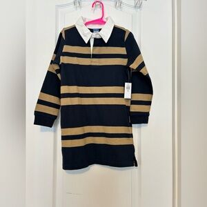 Old Navy Black and Tan Striped Long Sleeve Polo Dress